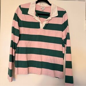 J. Crew Pink and Green Striped Rugby Shirt